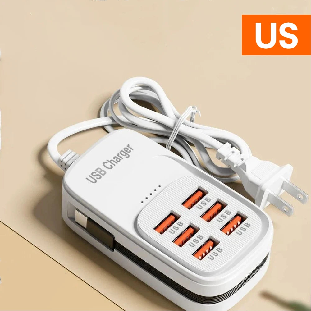 6-in-1 USB Charging Station – 3x USB-C PD & 3x USB-A, EU/UK/US Plug