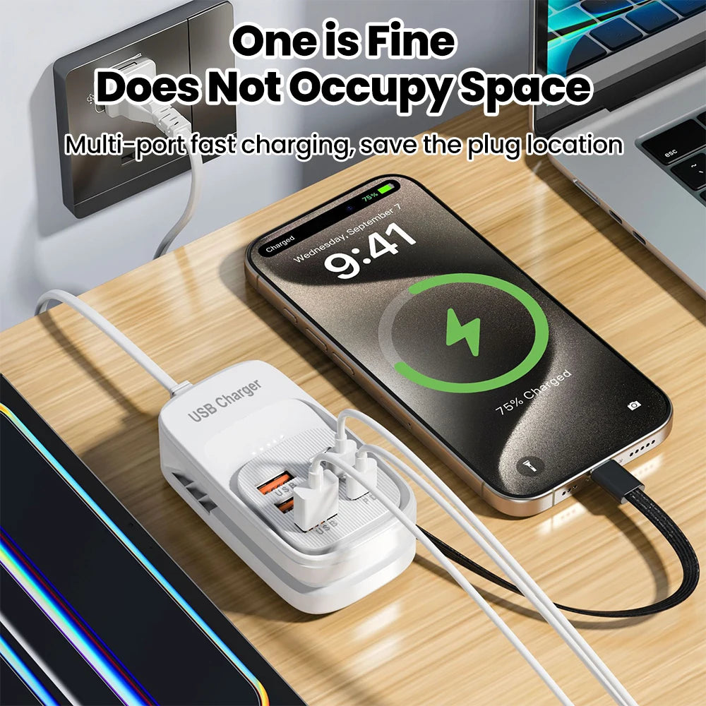 6-in-1 USB Charging Station – 3x USB-C PD & 3x USB-A, EU/UK/US Plug