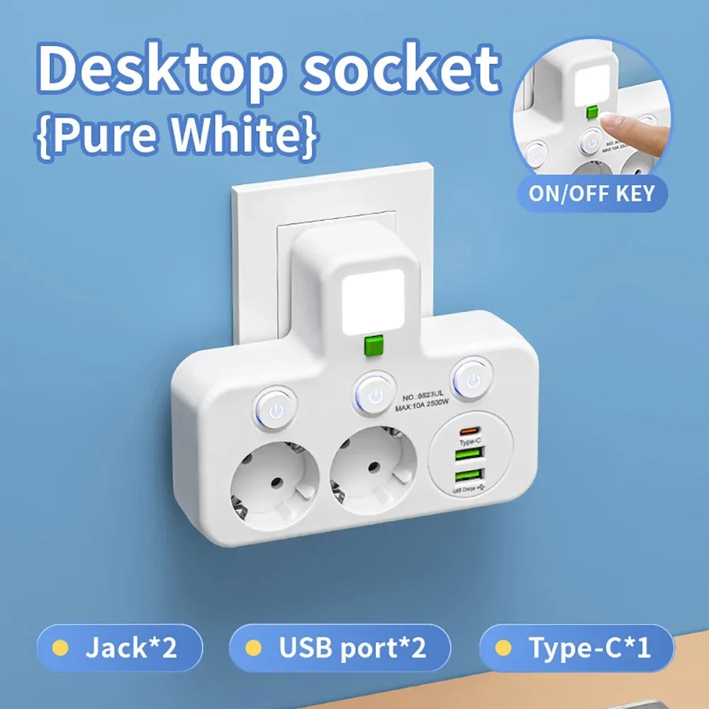 EU Wall Power Strip – 4 Outlets, Compact & Direct Plug-In