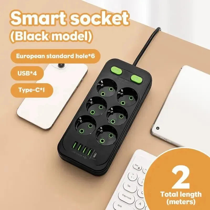 EU Wall Power Strip – 4 Outlets, Compact & Direct Plug-In