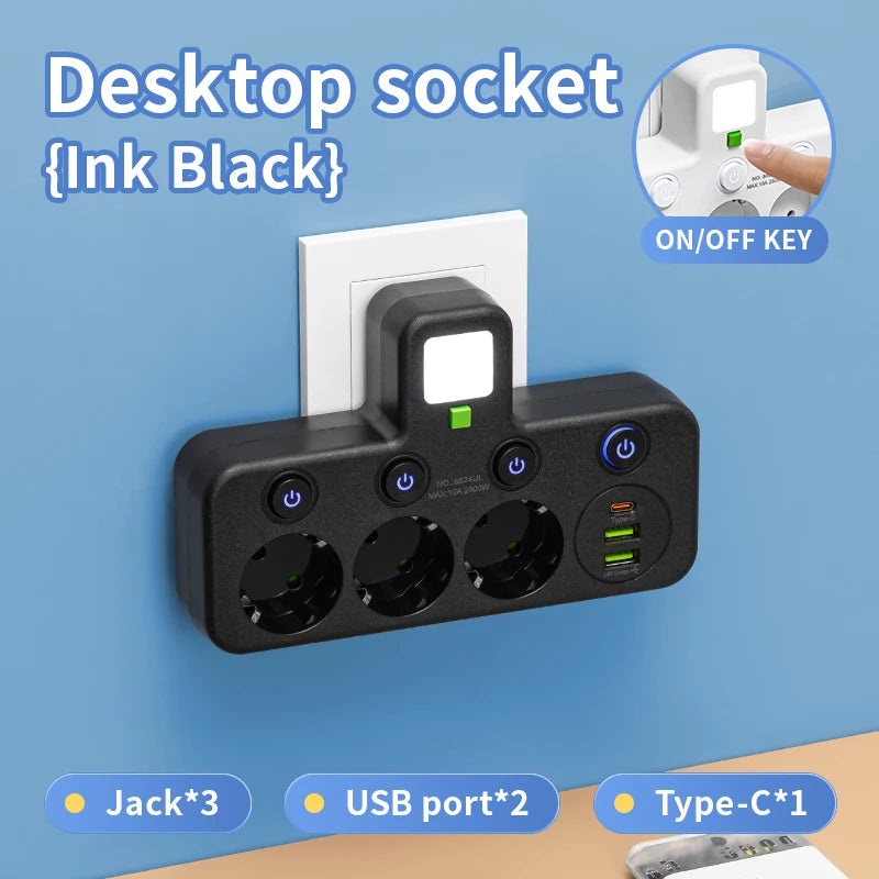 EU Wall Power Strip – 4 Outlets, Compact & Direct Plug-In