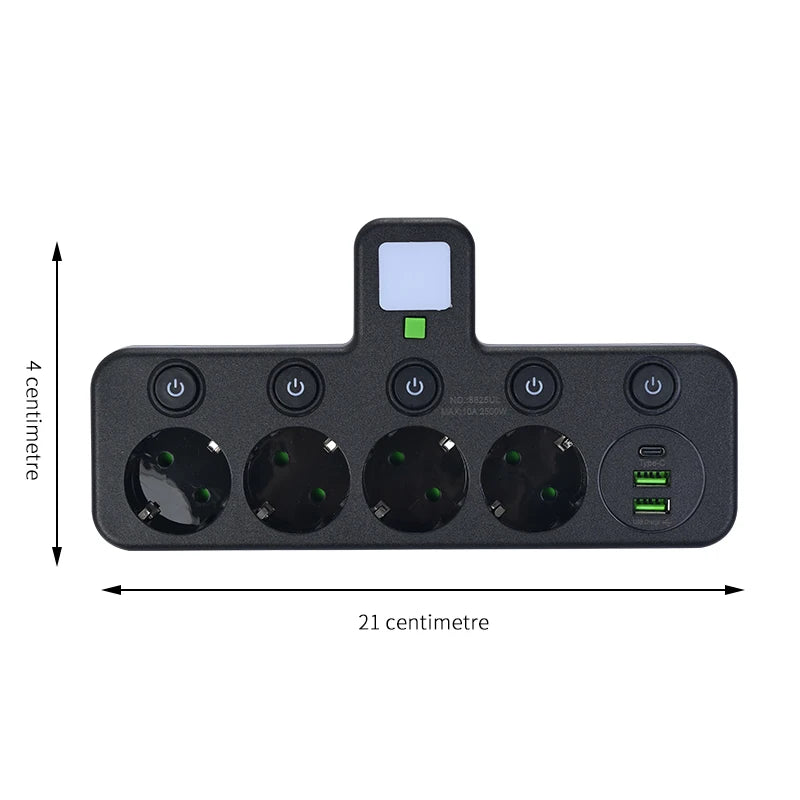 EU Wall Power Strip – 4 Outlets, Compact & Direct Plug-In