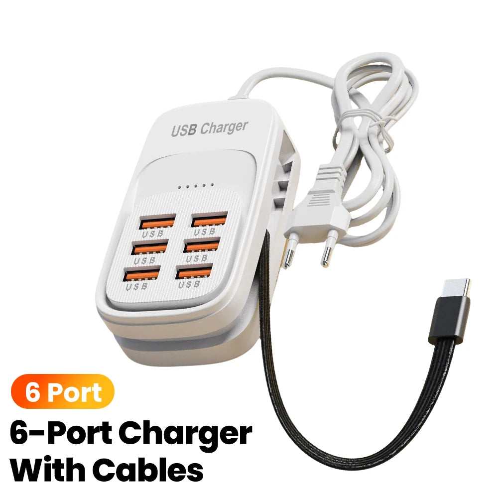 6-in-1 USB Charging Station – 3x USB-C PD & 3x USB-A, EU/UK/US Plug