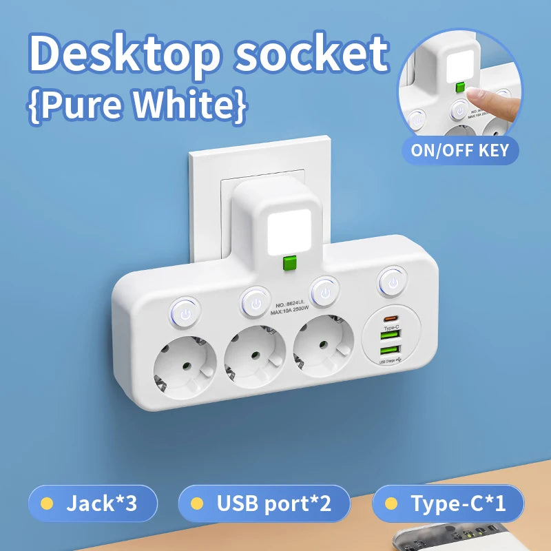 EU Wall Power Strip – 4 Outlets, Compact & Direct Plug-In