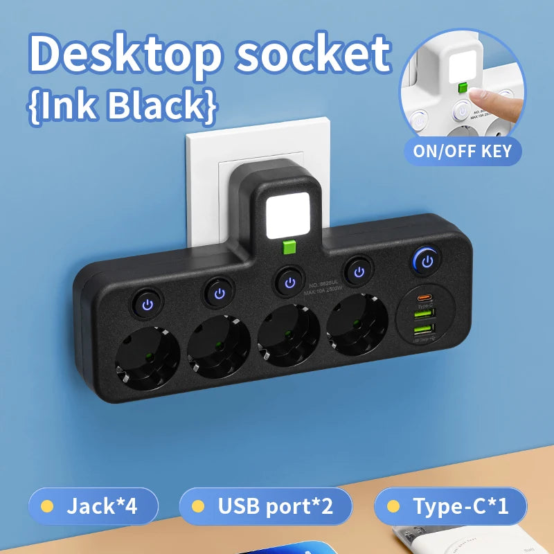 EU Wall Power Strip – 4 Outlets, Compact & Direct Plug-In