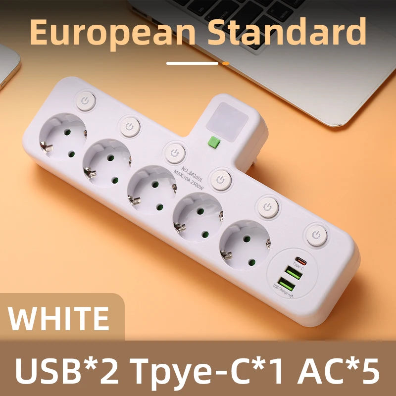 EU Wall Power Strip – 4 Outlets, Compact & Direct Plug-In
