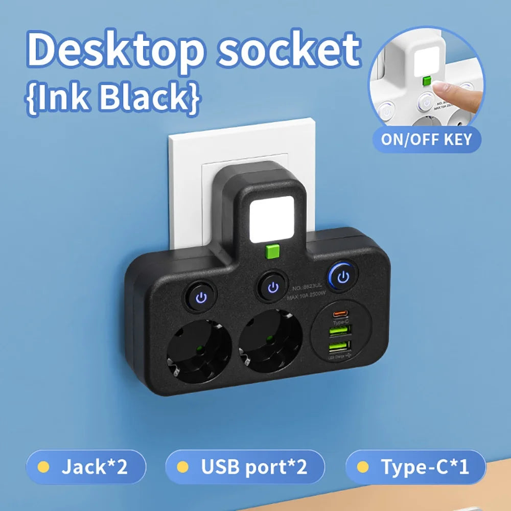 EU Wall Power Strip – 4 Outlets, Compact & Direct Plug-In