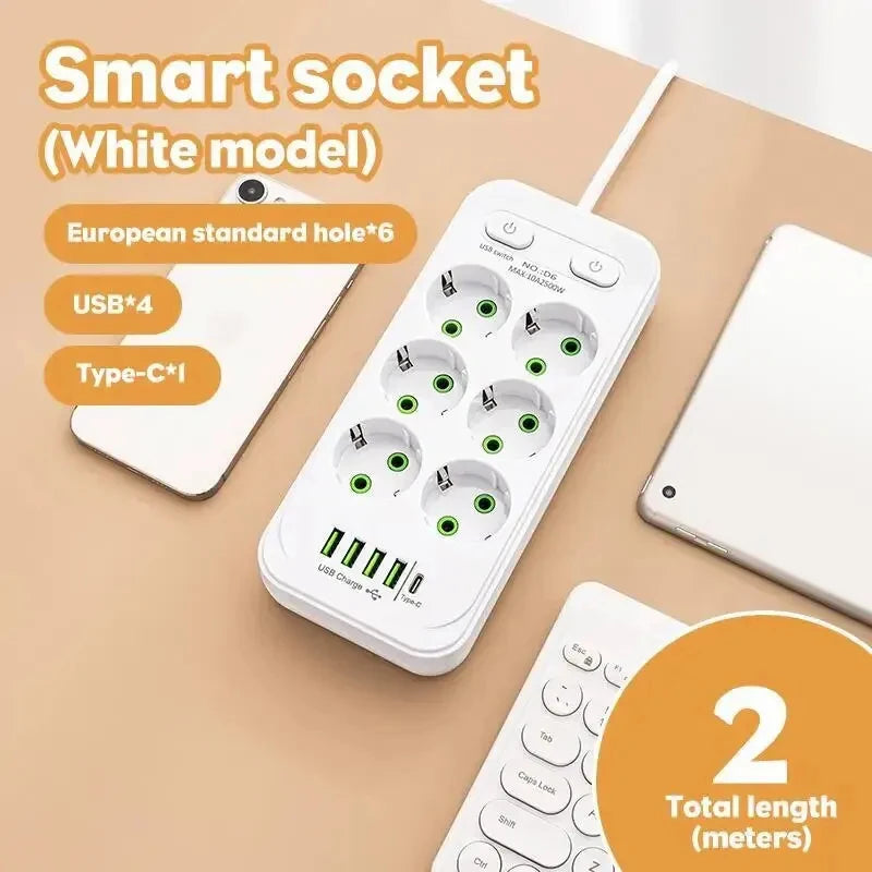 EU Wall Power Strip – 4 Outlets, Compact & Direct Plug-In