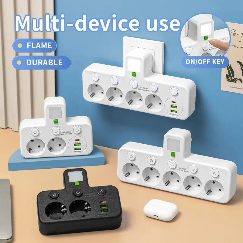 EU Wall Power Strip – 4 Outlets, Compact & Direct Plug-In