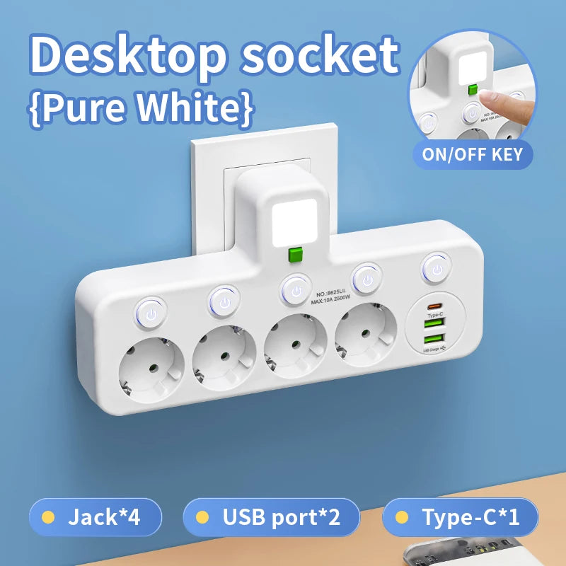 EU Wall Power Strip – 4 Outlets, Compact & Direct Plug-In